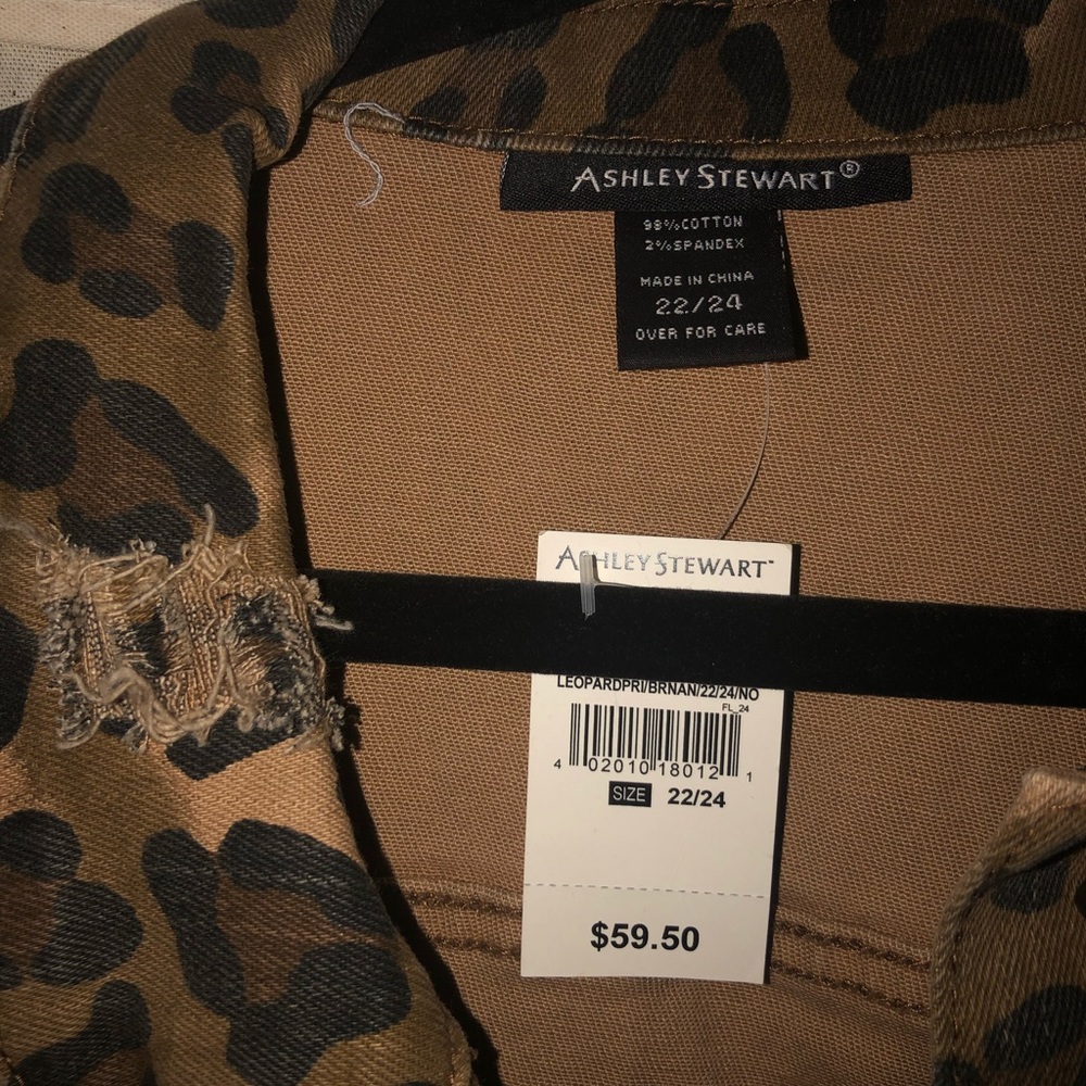 Leopard print distressed denim jacket